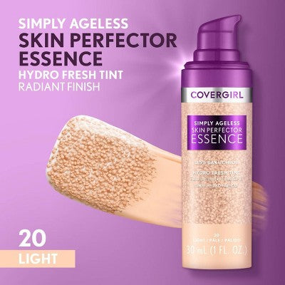 COVERGIRL Simply Ageless Skin Perfector Essence Vegan Foundation 20 Light 1 fl oz - Imperfect Container